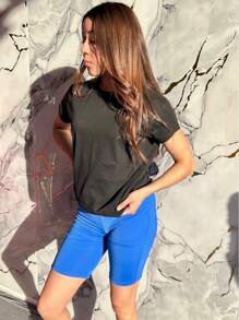 Pantalones cortos de Licra para mujer tipo biker ajustables deportivos con elástico en cintura - rey - Ver 2