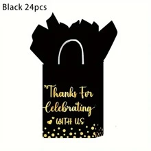 24 个金箔礼品袋，带手柄的黑色纸袋，适用于婚礼、商务、购物、生日、派对礼品、小型商务用品（黑色/白色） - 彩色 - 查看 6
