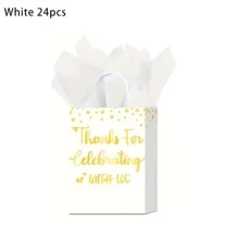 24 个金箔礼品袋，带手柄的黑色纸袋，适用于婚礼、商务、购物、生日、派对礼品、小型商务用品（黑色/白色） - 彩色 - 查看 2