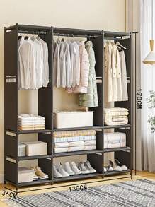 Closet Armable Ropero Rack Guardaropa Recamara Organizacion Closet Armable con Tela Repelente al Polvo, Estructura Resistente y de Alta Calidad - Diseño Práctico y Estético para una Organización Eficiente del Hogar - Clóset Modular Armable con Tela Resistente - Negro - Ver 5