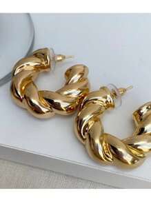 Women's Croissant Braided Hoop Earring Women's Accessories Gold And Silver - Vàng - Xem 1