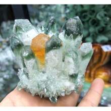 350g+New Find Green Phantom Quartz Crystal Cluster Mineral Specimen ,Hand Carving,Healing Home Decor,Energy Crystal Gift 1PC;Random Delivery - Multicolor - View 3