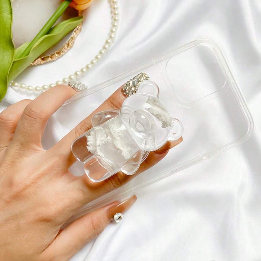 Transparent Bear Cute Ins-Style Girl's Heart Phone Fold Stand, Adhesive Foldable Phone Holder - Phone Cute Accessory, Ideal Gift For Friends, Holidays - Multicolor - View 1