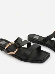 Where’s That From JAIME FLATFORM SANDAL WITH STYLISH METAL MULTI STRAP DETAIL - Black PU - View 4