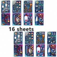 Set de 8 piezas/16 piezas de pegatinas con rompecabezas DIY de astronauta, cohete y planeta, manualidades, recuerdos de fiesta, regalo de cumpleaños, libro de pegatinas
