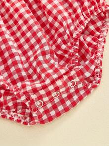 Infant Baby Girl Clothes Off Shoulder Plaid Romper Bodysuit 2Pcs Fall Clothes - Red - View 5