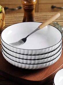 4 件陶瓷圆形餐碗，陶瓷家用盘子，圆形深餐具，适用于意大利面、沙拉、甜点、寿司 - 多功能厨房餐具套装，适用于用餐、家庭聚会、火锅、烧烤 - 、四季餐饮配件