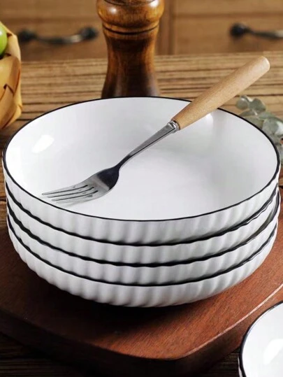 4pcs Ceramic Round Serving Bowls, Ceramic Household Plates, Round Deep Dishware, Suitable For Pasta, Salad, Dessert, Sushi - Multi-Purpose Kitchen Tableware Set, Applicable For Dining, Family Gathering, Hot Pot, BBQ - , All Season Dining Accessories