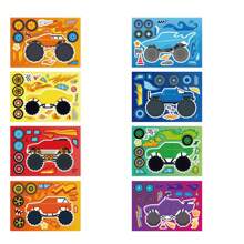 8/16pcs Racing Car Puzzle Stickers, DIY Changeable Stickers Craft, Holiday Party Gift Bag Filler, Sticker Book, Birthday Gifts