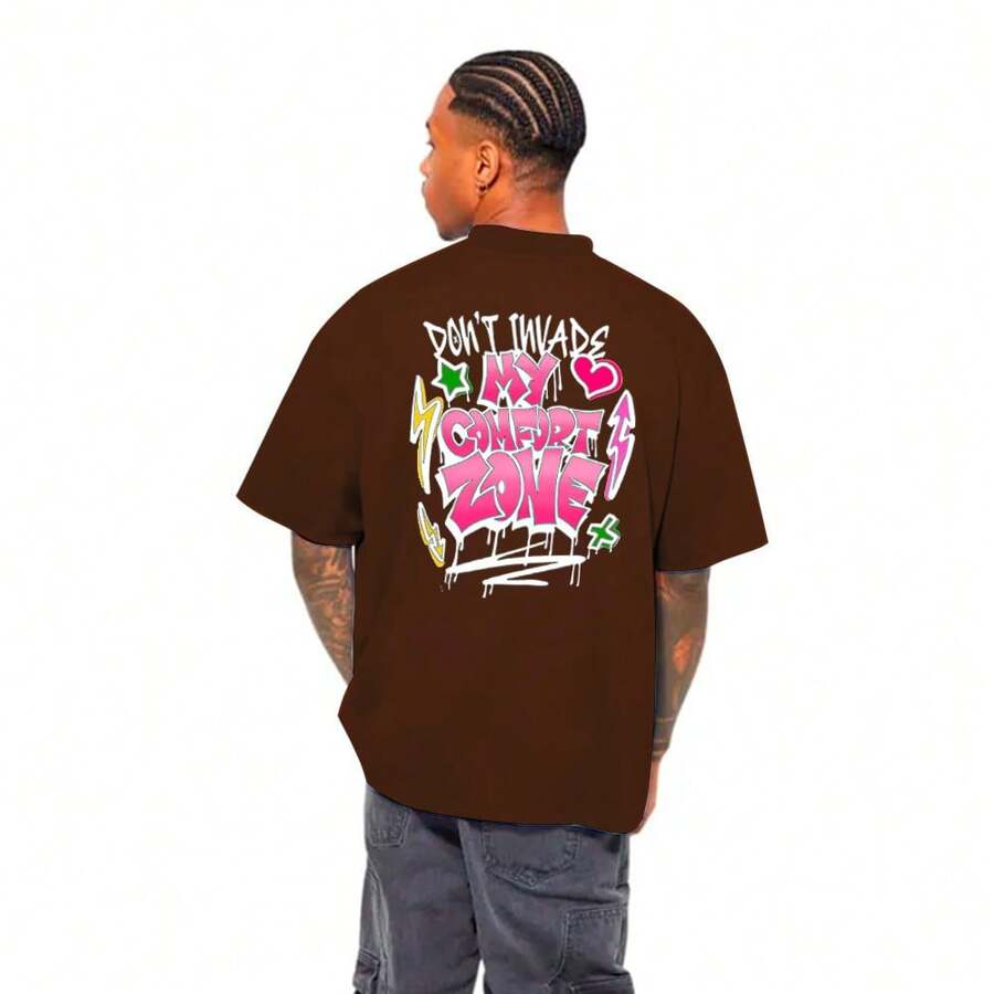 Camiseta Oversized Streetwear Masculino Don't Invade My Comfort Zone Manfinity - Marrom - Visão 1
