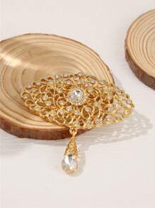 1 件女士金色金属镂空花朵水钻镶嵌吊坠胸针，适合婚礼、派对、节日佩戴 - 胸針 絲巾扣 - 查看 6