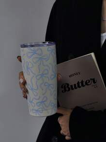 1 cốc giữ nhiệt hai lớp bằng thép không gỉ 600ml họa tiết nơ, dung tích 20oz, thích hợp mang theo, dùng cho cà phê, ô tô, nước, đáy phẳng, phù hợp cho văn phòng, nhà cửa, hoạt động ngoài trời, quà tặng tuyệt vời cho dịp lễ và sinh nhật. - Nhiều màu - Xem 5