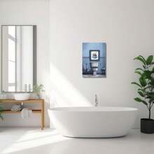1pc Bathroom Wall Art Toilet Painting Canvas Prints Vintage Grey And Blue Artwork Funny Bathroom Poster For Home Bathroom Wall Decor