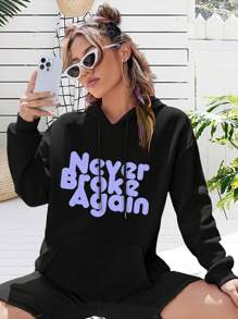 Never Broke Again Big Size Women Hoodie Jacket Motivational Self-Care For Ladies Promoting Mental Health Awareness