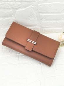 MINGYOU 新款女士多功能大容量钱包，时尚经典搭扣翻盖简约多卡位手机钱包，女士礼物，钱包，手提包，长款钱包 - 棕色 - 查看 6