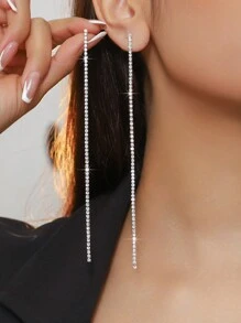 1 par de pendientes de doble capa con cristales de estrás, pendientes colgantes brillantes con flecos largos, joyería de moda para fiestas, versátil