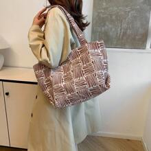 Bolso de lona de gran capacidad con jacquard 2025, bolso casual y retro para estudiantes