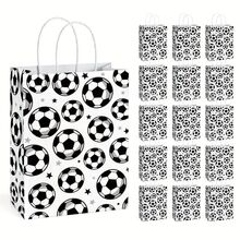 8/16/24/32/48/60/72 件足球派对礼品袋，白色足球主题派对袋带手柄，适合青少年和成人足球派对用品