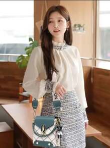 Women Shoulder Bag For Cell Phone BearBoho PlaidPU Material With Metal Decoration