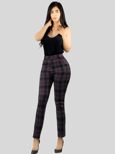 Pantalón legging de mujer tipo polainas de cintura alta y estampado a cuadros