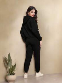 Sweatshirt Set With Pocket - 黑色 - 查看 2