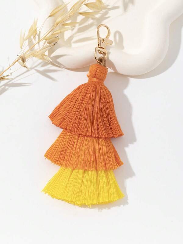 Bag Charm, Vacation Style Bag Accessory, 3-Tier Straw Person Tassel Pendant