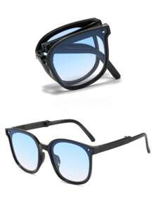 1pc Foldable Round Fashion Glasses For Women, Suitable For Daily Outfit, Photography, Shopping For Summer Beach Vacation,Outdoor,Travel