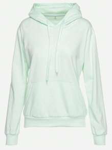 Sweatshirt à capuche avec cordon de serrage et manches longues, couleur unie pour femmes