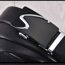1pc Leather Belt With Automatic Square Buckle For Men, Chinese New Year, Valentine's Day Gift And Daily Wear.Customized Gifts - Black - View 6
