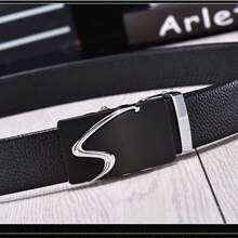 1pc Leather Belt With Automatic Square Buckle For Men, Chinese New Year, Valentine's Day Gift And Daily Wear.Customized Gifts - Black - View 9