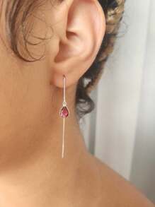 Venetian Wire Drop Earring Assorted Colors Hook 925 Sterling Silver Genuine Zirconia - 紅色 - 查看 1