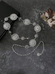 大码波西米亚复古女式花卉腰链，适合夏季、秋季、万圣节 - 銀色大小圓 - 查看 1