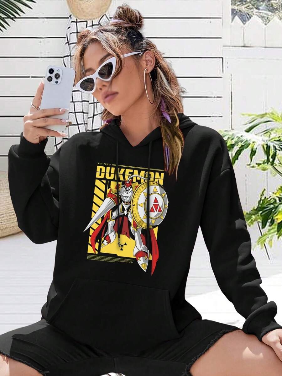 Dukemon Gallantmon Royal Knights Digimon Big Size Women Hoodie Sweatwomen Hoodies For Ladies Digimon Adventure Tri - Black - View 1