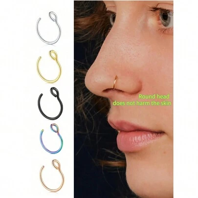 1个/2个/3个/5个装假鼻环，仿鼻钉饰品，8毫米，也适用于假唇环、鼻环套装、假唇环、唇钉，适合日常和派对佩戴