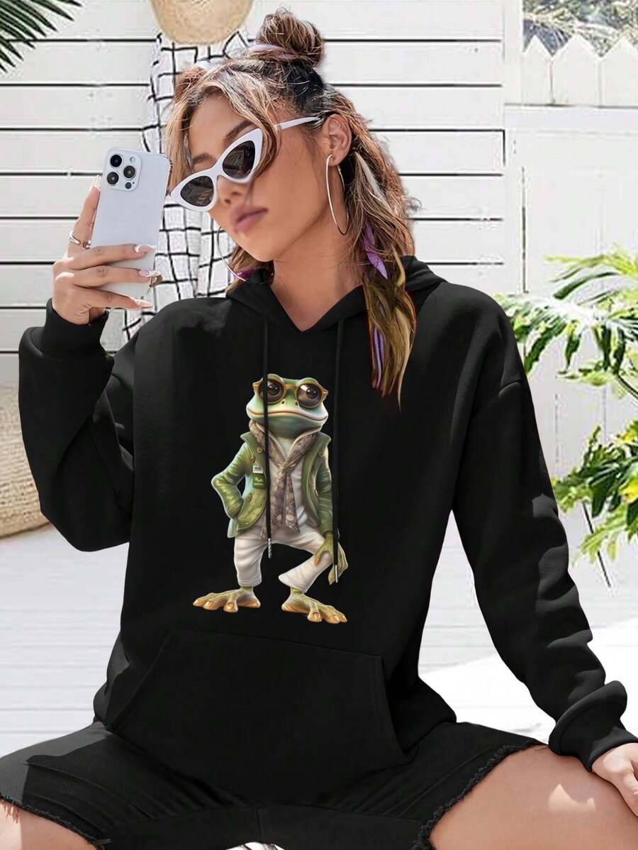 Froggy Fashionista Funny Frog Lover's Gift Big Size Women Hoodie Sweatwomen Hoodies For Women - Perfect For Frog Birthday Christmas Frog Dad Frog Girl Or Frog King Fans