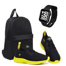 Tênis Enerzy Leve Confortável Caminhada e Corrida + Mochila Reforçada com Relógio Digital Quadrado