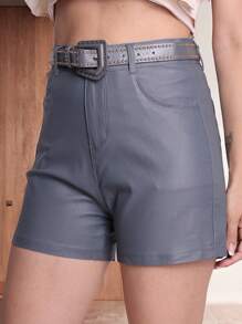 Leather Shorts With Pocket And Belt Attachment/LS267 - Gris - Ver 3