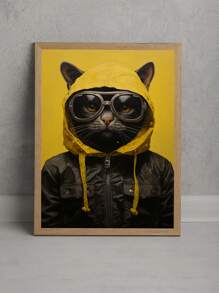 Decorative Picture Cat In Yellow Hat Office Living Room Bedroom Hall - Mocha Brown - View 2