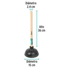 Bomba destapa caños de 15 cm Para destapar inodoros, tuberías y coladeras, hecho de hule fácil uso, hecho en México Desatascador, Destupidor, Desatorador, Sopapa, Sopapo, Sacapapa, Chupón, Chuclete, Ventosa para desobstruir cañerías - Negro - Ver 2