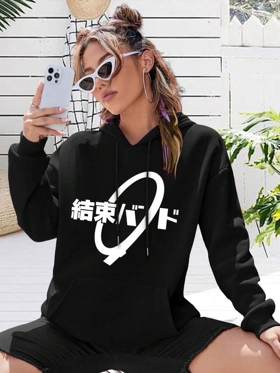 Bocchi The Rock! Kessoku Band Logo Big Size Women Hoodie Hoodies For Ladies Anime Cosplay Costume - 黑色 - 查看 1