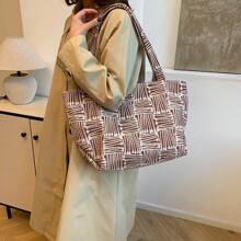 Bolso de lona de gran capacidad con jacquard 2025, bolso casual y retro para estudiantes