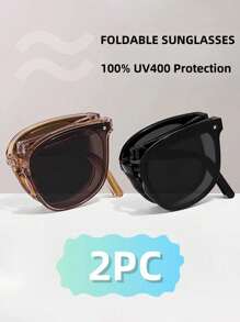1pc Foldable Round Fashion Glasses For Women, Suitable For Daily Outfit, Photography, Shopping For Summer Beach Vacation,Outdoor,Travel