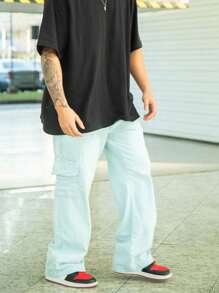 Kit 2 Calças Cargo Conforto e estilo Unissex Streetwear com 5 Bolsos Diversas Cores Militar - Preto/Jeans Clara - Visão 3