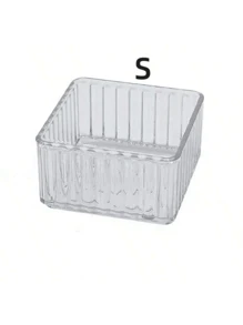 1pc Transparent Striped Cosmetic Storage Box, Made Of PET Material, Suitable For Makeup, Lipstick, Eyeshadow, Eyebrow Pencil, Skincare Products, Display And Drawer Organization Gifts Women Girls