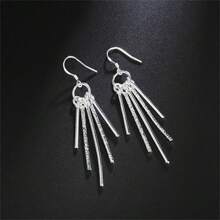 Elegant 1 Pair 925 Silver Plated Luxury Frosted Drop Earrings Fashion Charm Women Birthday Party Wedding Birthday Gift Jewelry - Silver - View 2