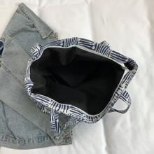 2025 Large Capacity Jacquard Canvas Bag, Retro Casual Tote Bag For Students - Blue - View 4