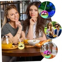 Disco Ball Plastic Cups With Straws, Glitter Girls Disco Ball Cups, Disco Beverage Cups, Reusable Disco Cups With Straws For Home Party Accessories