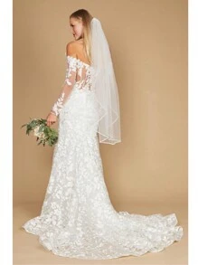 Lace Long Off Shoulder Mermaid Wedding Dress