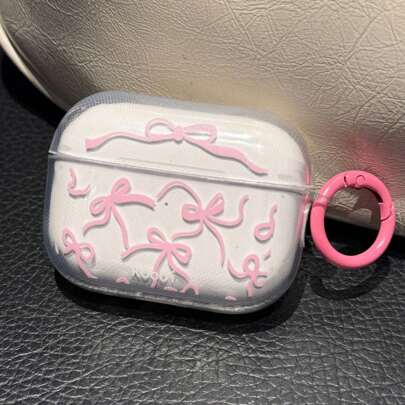 Funda protectora de silicona con lazo rosa y llavero, funda de silicona suave para AirPods 1/2/3/Pro, diseñada para mujeres