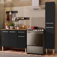 Cocina Integral Completa Modular Madesa Emilly Silver Con Encimera Color Marrón/negro - Marrón y negro - Ver 2